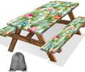 Picnic Table Cover with Bench Covers, Camping Essentials Hawaiian Luau Tropical Palm Leaves Flower Butterfly Waterproof Windproof Fitted Tablecloth Cover with Elastic Edge for Outdoor 3 PCS 30x60 Inch by Xguatan