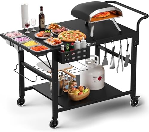 Pizza Oven Table Stand, Outdoor Grill Cart Table for Ninja Ooni Blackstone by Leteuke