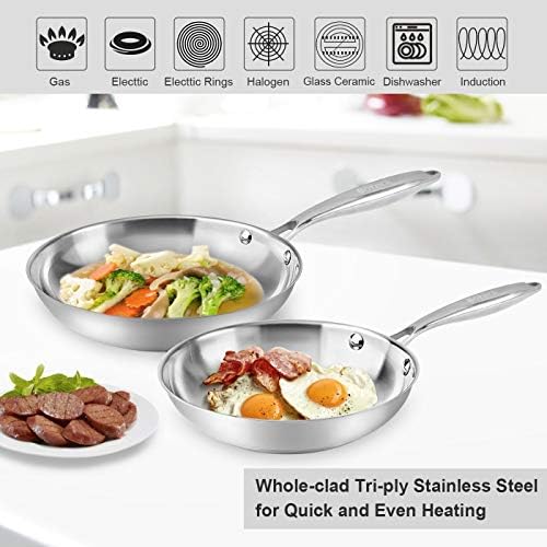 Suteck Tri-Ply 304 Stainless Steel Frying Pan Set, 8 & 10 Inch 2 Piece - Image 4