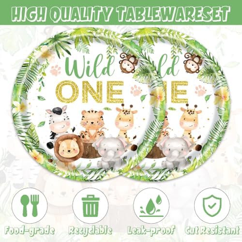Egami 40pcs Wild One Party Supplies,include 20 Dessert plate and 20 Napkin,Jungle Animal Birthday Plate Napkin Set,Used for Baby shower Party Decoration - Image 4
