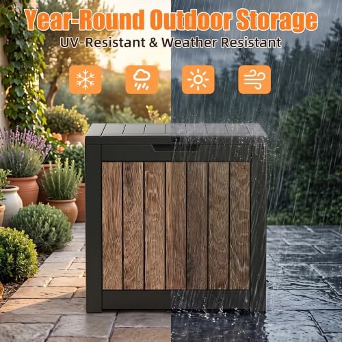 40 Gallon Outdoor Deck Box, Lockable Waterproof Resin Storage Container, Weatherproof Storage Box for Garden Tools, Patio Cushions & Outdoor Accessories (Walnut) - Image 3