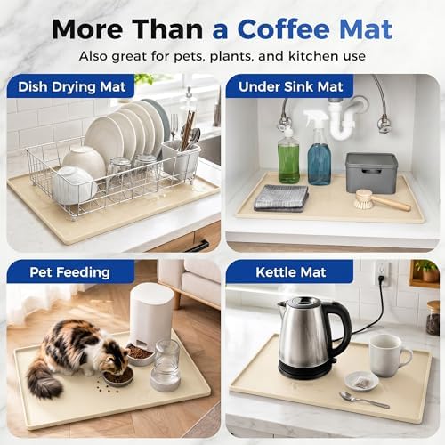 Golener Coffee Bar Mat, Silicone Coffee Mat with Raised Edges, 31.5"x16" - Image 7