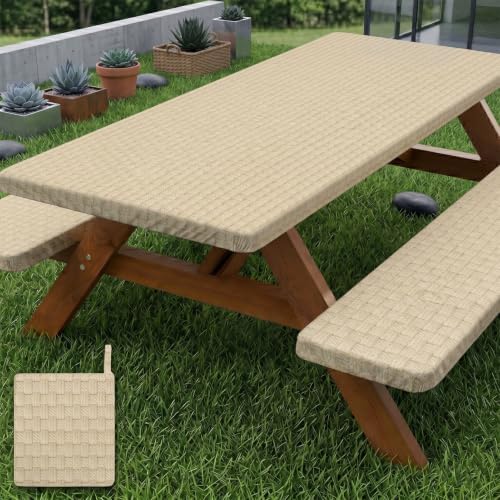 Picnic Table Cover with Bench Covers Portable Table Cloth Built-in Storage Pocket Picnic Table Covers With Elastic Waterproof Camping Essentials for RV Camping by pickyNproud