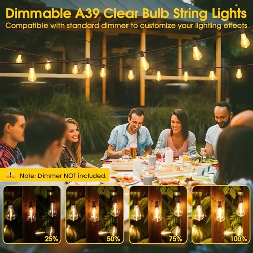Larkvue 100FT Outdoor String Lights, Patio Light with 32 A39 Bulbs, Brown - Image 2