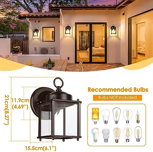 MATAMEYE Outdoor Wall Lantern, Exterior Dark Chocolate Waterproof Wall Sconce Lighting Fixture, Front Door Wall Lamp with Clear Beveled Glass, 2 Pack - Image 3