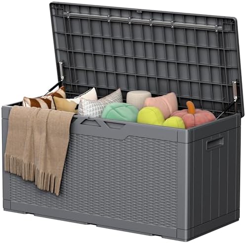 105 Gallon Deck Box Outdoor Indoor Waterproof Storage Box, Gray by Acurax
