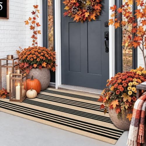 Striped Fall Door Mat 24"x51" Outdoor Rug Cotton Washable Fall Decor by Sungea