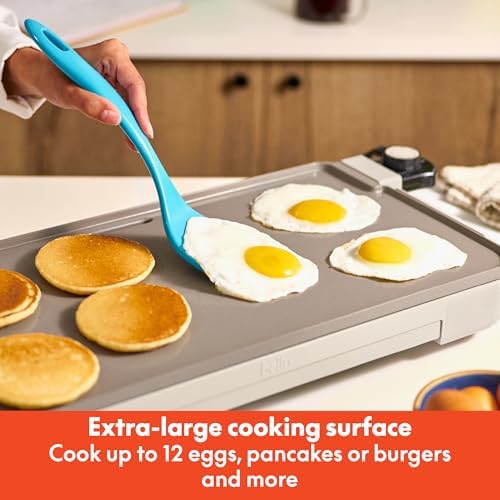 bella 10"x20" Ceramic Griddle with Warming Tray, 1500W Non-Toxic, Oatmilk - Image 4