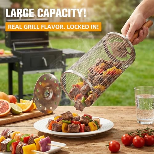 Rolling Grill Baskets (2PCS), Stainless Steel Grill Basket,Dishwasher Safe BBQ Grill Accessories Portable Grill Baskets for Outdoor Grill for Fish, Shrimp,Meat,Vegetables,Fries Outdoor Cooking Camping - Image 2