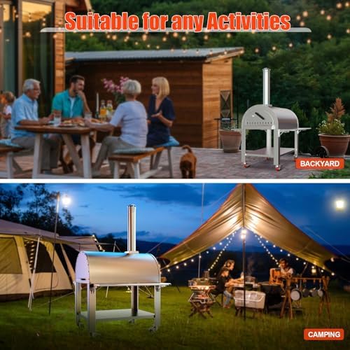 Wood-Fired Outdoor Pizza Oven 32 in – Stainless Steel 2-Layer Vertical Charcoal & Pellet Pizza Maker with 4 Wheels, Mobile Kiln-Style Pizza Grill, High Heat for Patio & Outdoor Kitchen Backyard - Image 6