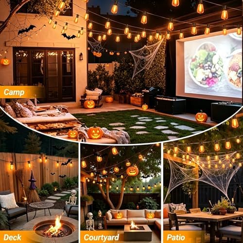 Orange Outdoor halloween String Lights ,26FT ST38 LED Patio Lights with 12+1 Shatterproof Edison Bulbs,UL Waterproof Connectable Outside Hanging Lights for Backyard Porch Bistro Christmas Party Decor - Image 2