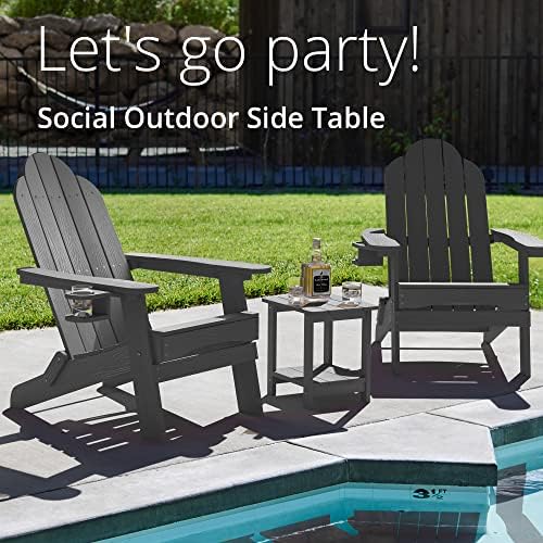 LUE BONA Outdoor Side Table, 2-Tier HDPS Small Patio Table, Dark Grey - Image 5