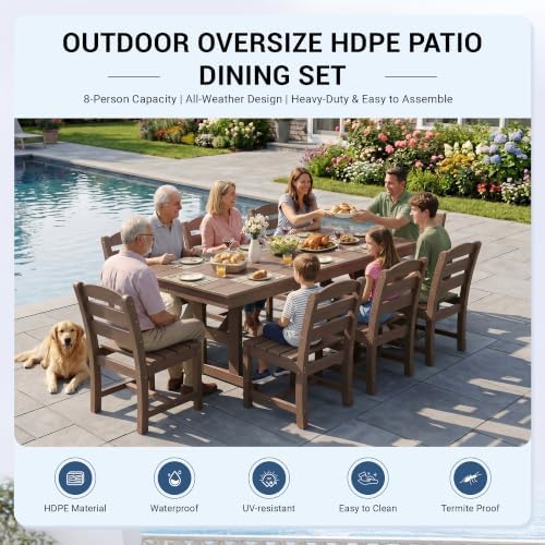 KINGYES Outdoor Armless Dining Chairs Set of 8,HDPE Patio Chairs,Brown - Image 6