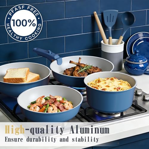 Umite Chef Pots and Pans Set Non Stick, 21 pcs Ceramic Cookware Set with Detachable Handles, Healthy Induction Cookware, RV Kitchen Cooking Set, with Utensils & Frying Pans Set, PFAS PFOA & PTFE Free - Image 5