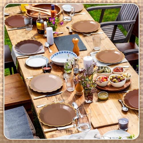 96 Pcs Brown Paper Plates 9 Inch Gradient Brown Scalloped Paper Disposable Dinner Dessert Plates for Birthday Wedding Bridal Party Supplies, 6 Colors - Image 5