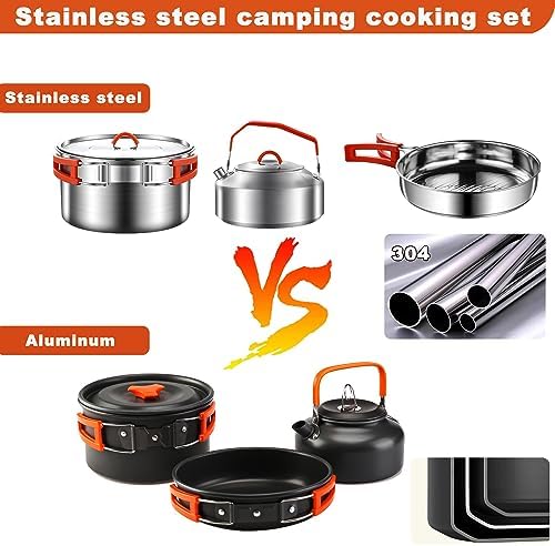 304 Stainless Steel Camping Cookware Set - Mess Kit with Pots, Pans, Kettle, Plates, Forks, Knives, Spoons for 2 People, Perfect for Camping, Picnic, RVs - Image 7