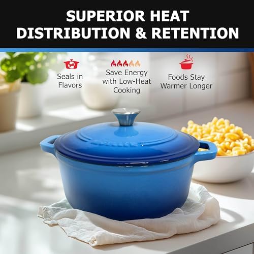Mueller 6qt Enameled Cast Iron Dutch Oven, Heavy-Duty Casserole and Braiser Pan with Lid and Knob, Safe for All Cooktops, Aqua Blue - Image 4