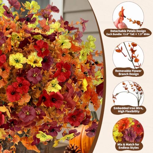 Artificial Flowers Outdoor, UV Resistant Faux Plants, Fall Decor,20 Bundles - Image 7