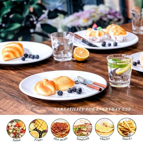 11-Inch Melamine Plates (Set of 6) - Unbreakable and Reusable Plastic Dinnerware with Ceramic Feel, Stackable and Dishwasher-Safe - Versatile for All Meals (White) - Image 6