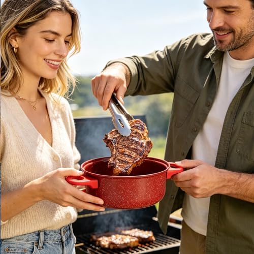13 Piece Set Non-Stick Cookware Set, Portable Lightweight Cast Iron Pots and Pans with Glass Lids and Nylon Utensils for Outdoor Camping Picnic Travel Cookware - Image 5