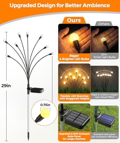10 Pack Solar Garden Lights 80 LED, Solar Lights Outdoor Waterproof IP65, Decorative Garden Lights Solar Powered for Yard Patio Pathway Decor, Outside Fairy Firefly Lights Garden Gifts - Image 2