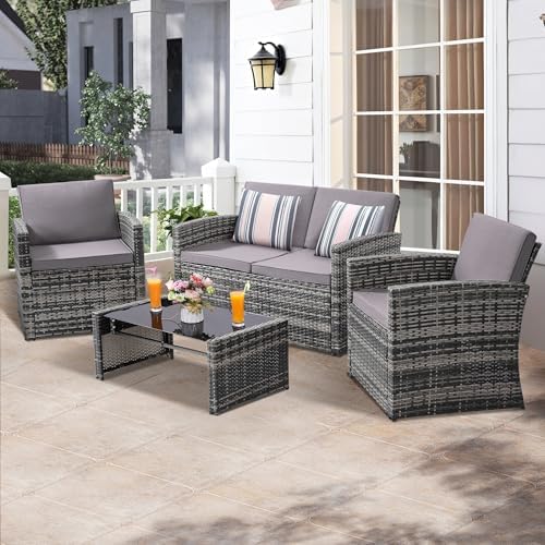 KROFEM 4 Piece Patio Furniture Set, Outdoor Wicker Conversation Set - Image 2