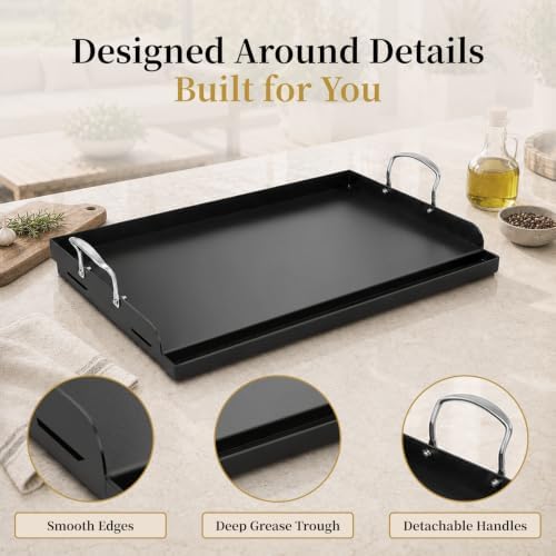 QuliMetal 25" x 16" Pre-Seasoned Cast Iron Flat Top Griddle - Image 4