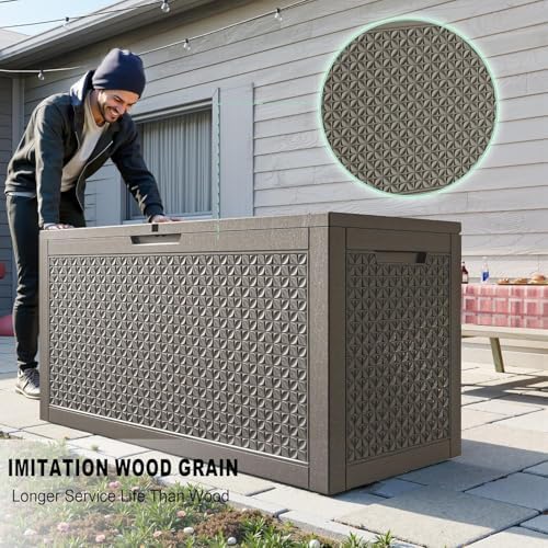 ROJIK Outdoor Storage Housing Deck Box - Waterproof Patio Furniture, Garden Tools, Cushions, Pool Accessories Storage Bench with Lockable Lid and Side Handles (Grey,125 Gal) - Image 5