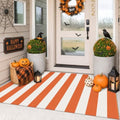 IOHOUZE Fall Striped Outdoor Rug 3x5, Washable Porch, Orange White by iOhouze