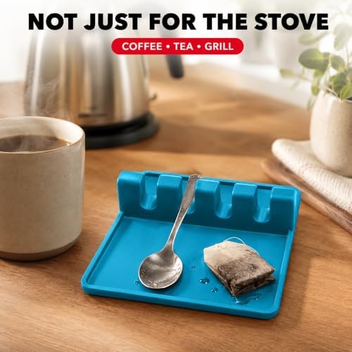 2 Pack Light Blue Silicone Spoon Rest for Stove Top Kitchen Spoon Holder Set - Image 6