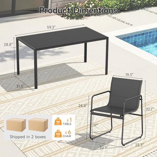 ONBRILL 7 Piece Patio Dining Set for 6 with Textilene Chairs, Black - Image 6