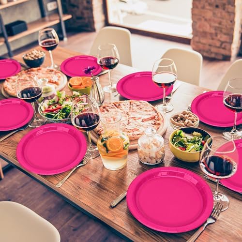 50 Pieces of Hot Pink Paper Plates 9" Round Sturdy Fuchsia Tableware Set - Image 4