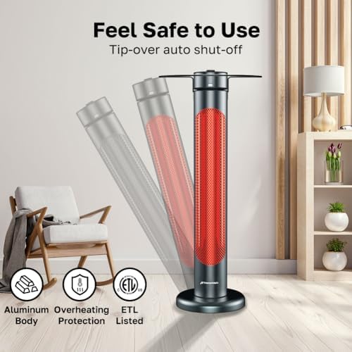 ThermoMate Electric Patio Heater, 1500W IP65 Outdoor/Indoor Infrared Heater with Remote, 8 Heating Levels 8-Hour Timer & Oscillation, Tip-over Protection for Garage Backyard Restaurant - Image 4