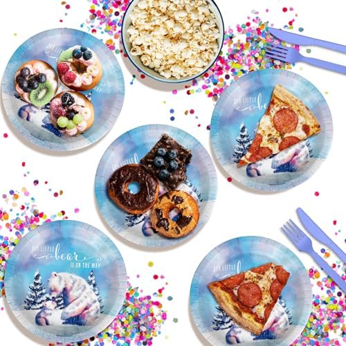 Birthday Galore Our Little Polar Bear is On The Way Baby Shower - 32 Piece Disposable Party Supplies - Winter Baby Shower Decorations - Round Party Plates - Large 9" Paper Plates In Bulk - Image 4