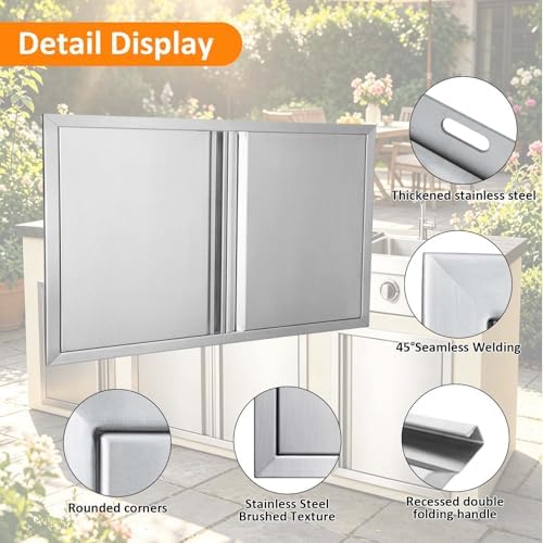 JIE JIN Outdoor Kitchen Door 35" W X 24" H Double Doors BBQ Access Door BBQ Island Door 304 Brushed Stainless Steel Flush Mount Door for Outdoor Kitchen BBQ Island Outdoor Cabinet Doors - Image 3