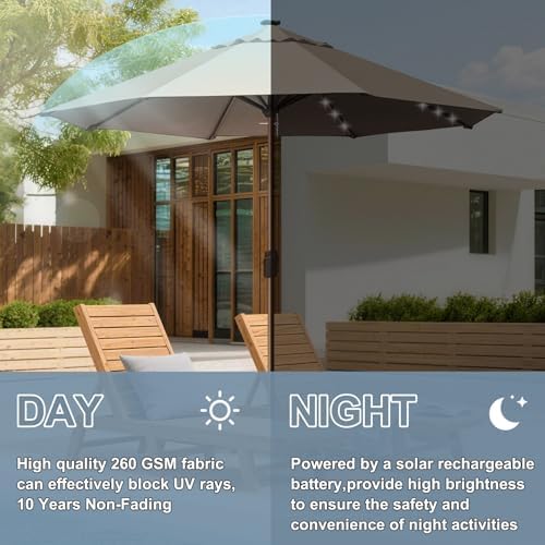EliteShade USA 10-Year-Non-Fading 10ft Market Patio Umbrella, Commercial Grade Table Sun Umbrella with 80 Solar LED Lights, Crank Open, Windproof & UPF 50+ UV Protection for Garden, Deck, Pool, Backyard, No Tilt, Heather Beige - Image 5