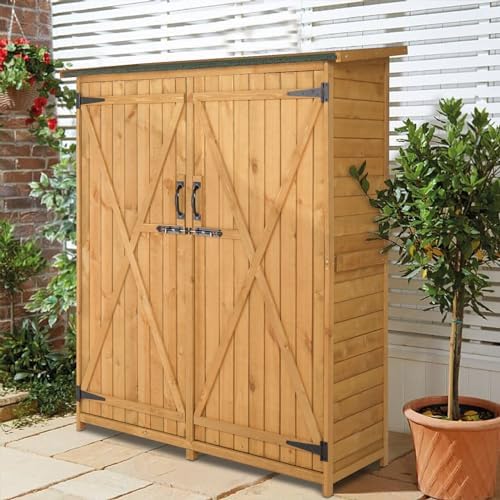 Outvita Outdoor Storage Cabinet with Waterproof Roof for Yard, Natural - Image 7