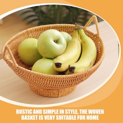 Xmas Imitation Rattan Bread Basket with Handle, Khaki Woven Tray - Image 4