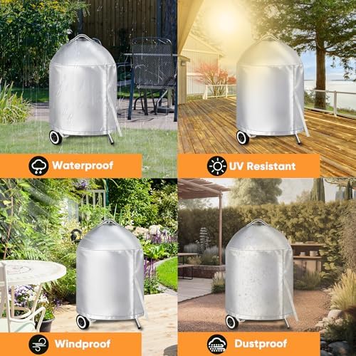 iCOVER Grill Cover for Weber 22 Inch Charcoal Kettle- Heavy Duty Waterproof BBQ Cover for Weber Char-Broil 22 Inch Charcoal Kettle Grills, Silver - Image 7