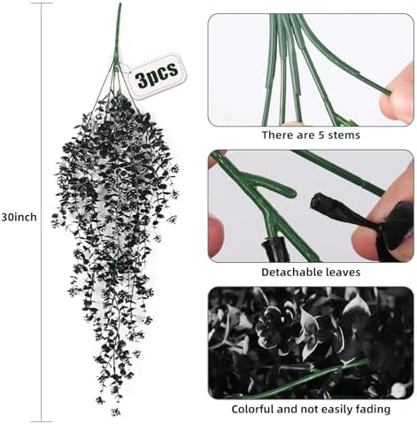 RECUTMS Artificial Hanging Plants Fake Black Vines Faux Draping Greenery - Image 2