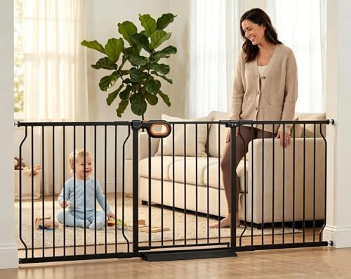 71.6-76.4 Inch Extra Wide Baby Gate with Door for Stairs Doorways by HOOOEN