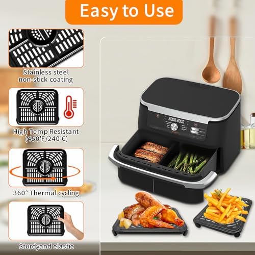 GWY Air Fryer Tray for Ninja Foodi 11 Quart 7-in-1 MegaZone XL FlexBasket Air Fryer, 2 Packs Replacement Air Fryer Crisper Plate Grill Pan Grill Plate Accessories with Rubber Bumpers, Dishwasher Safe - Image 4