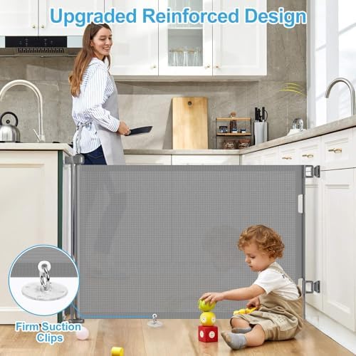 EZIGO 71 Inch Retractable Baby Gates Extra Wide Reinforced Baby Dog Gate - Image 3