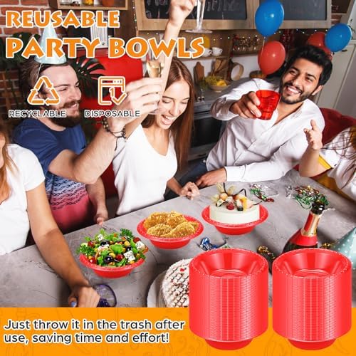100 Pack 16oz Red Disposable Plastic Bowls Dessert, Ice Cream, Salad, Soup Serving Cups for Party, Picnic, Food Snacks (Red) - Image 4