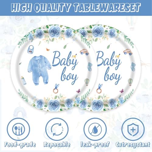 40pcs Blue Baby Boy Shower Decorations Boys Gender Reveal Plates and Napkins for Baby Shower BBQ Decorations Boy Baby Shower,Suitable for 20 Guests - Image 3