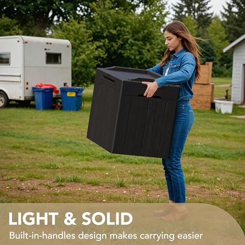 Devoko 30 Gallon Resin Deck Box Waterproof Outdoor Storage Box for Patio Furniture Pool Accessories Indoor Storage for Cushion Garden Tools (30 Gallon, Black) - Image 4