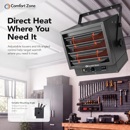 Comfort Zone Hard-Wired Ceiling Mount Garage Electric Space Heater, Fan-Forced, 5,000 watt, 240 volt, Overheat Protection, Thermal Cut-Out Switch, Ideal for Workshop & Garage, ETL Compliant, CZ220BK - Image 4
