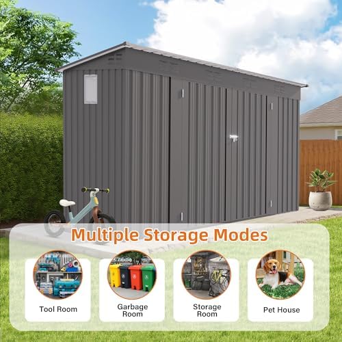 Outdoor Metal Storage Shed, Galvanized Steel Garden Shed with Sloped Roof & Vents, Waterproof Rust-Resistant Backyard Tool Shed for Patio Lawn Garden Trash Can Storage, Easy Assembly - Image 4