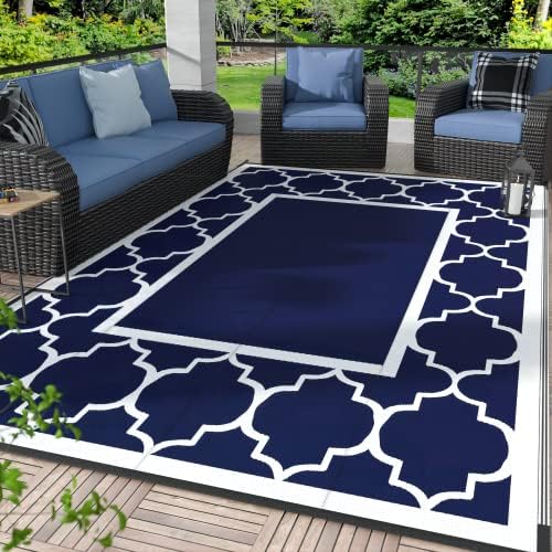 GENIMO Outdoor Rug, Waterproof Plastic Rugs for Patio, 5'x8' Blue White by GENIMO