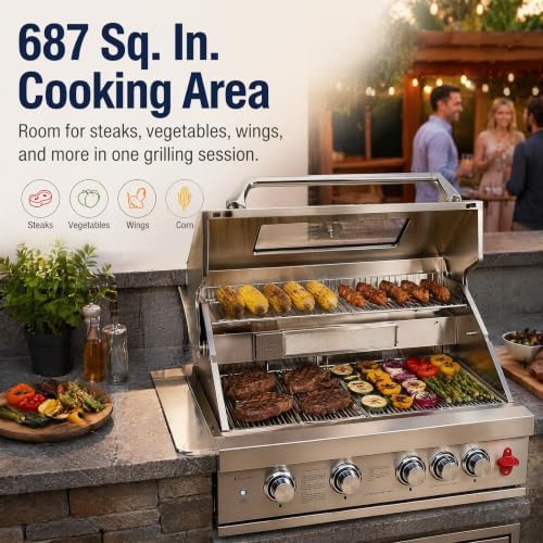 32in Built in Propane Gas Grills Charcoal & Natural Gas Triple Combo Grill - Image 4